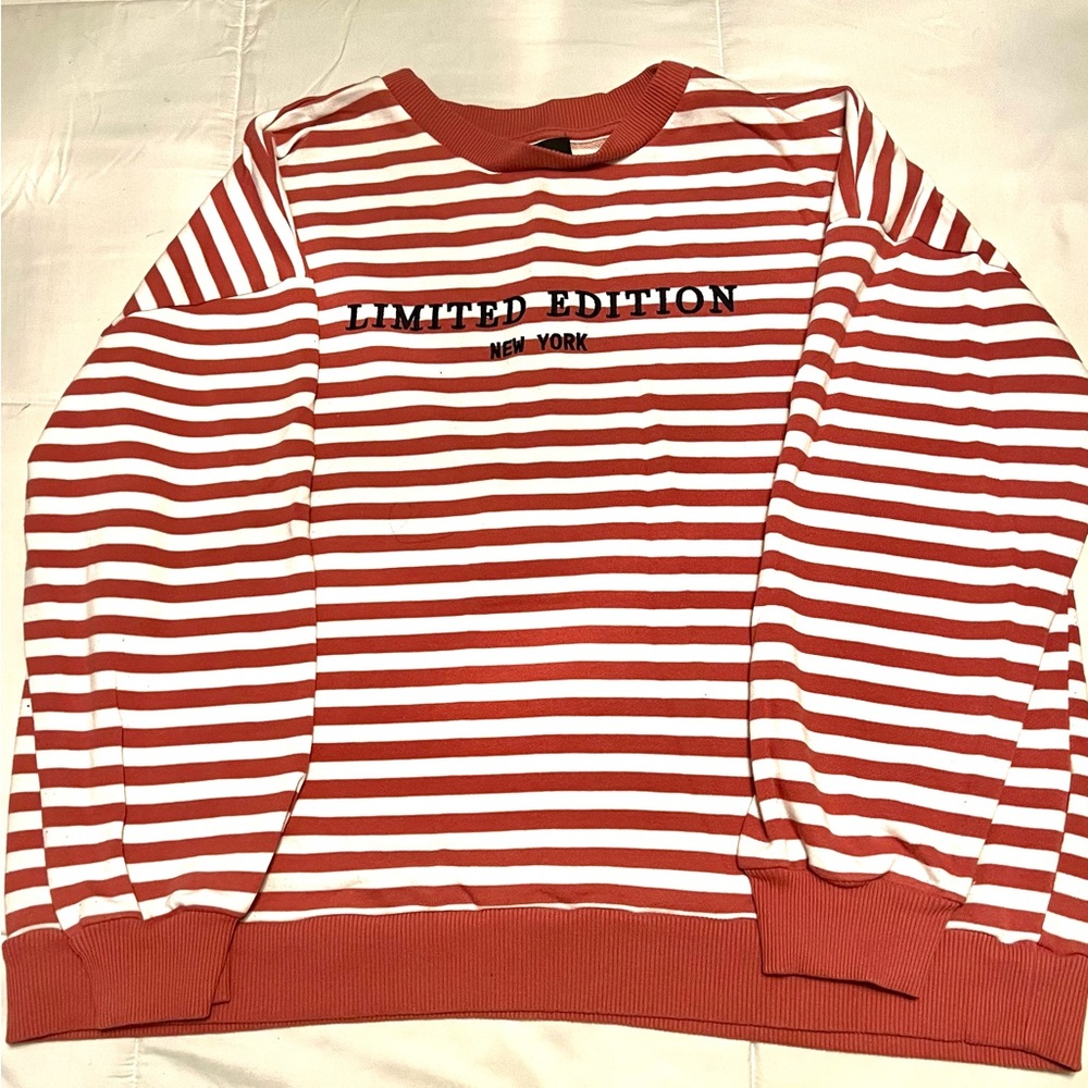 Forever 21 Striped Orange and White‎ Preppy Y2K Collegiate Sweatshirt-Size 2X